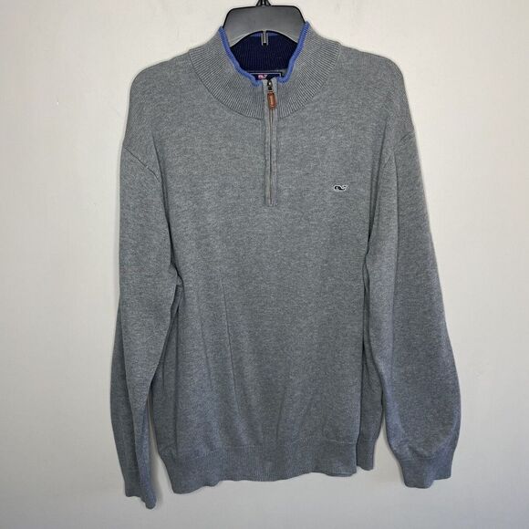 VINEYARD VINES 1/4 Zip Sweater Mens Large Gray Proutsneck 100% Cotton Whale - Picture 1 of 15